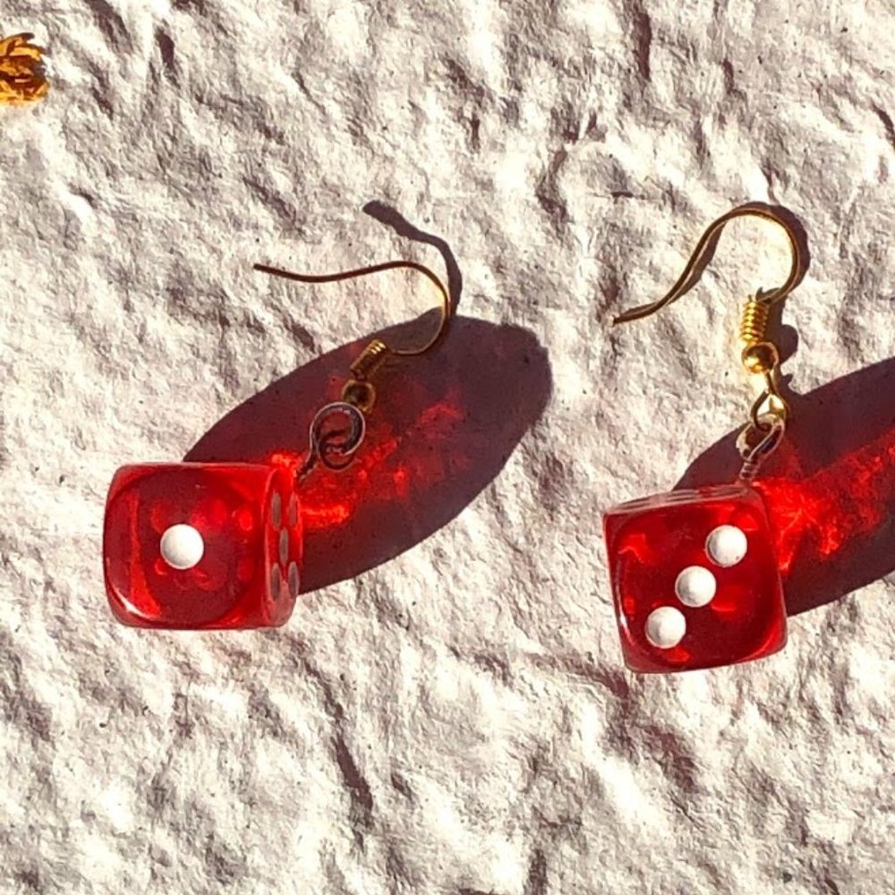 Red dice earrings